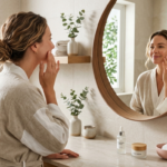 Mulher cuidando da pele sensível durante a rotina de skincare