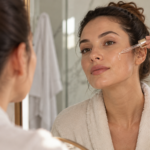 Mulher aplicando ácido azelaico em rotina de skincare para acne e manchas